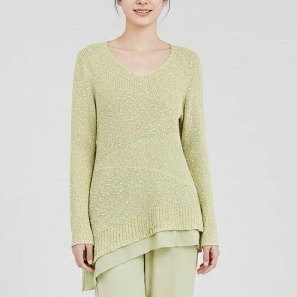Chico’s Women’s Size 2 V-Neck Chenille Sweater (Lime Green)